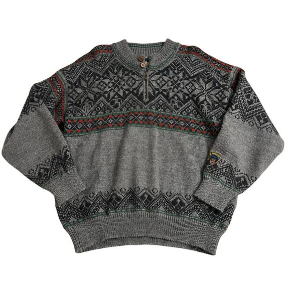 Dale Of Norway Wool Sweater Mens L 1/4 Quarter Zip Windbreaker Nordic Fair Isle - Picture 2 of 16